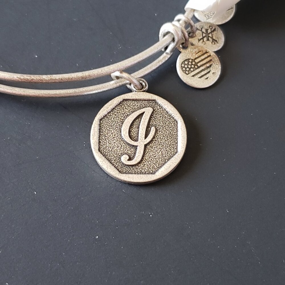 Alex and Ani G Initial Letter Silver Charm Bracelet adjustable Bangle 664